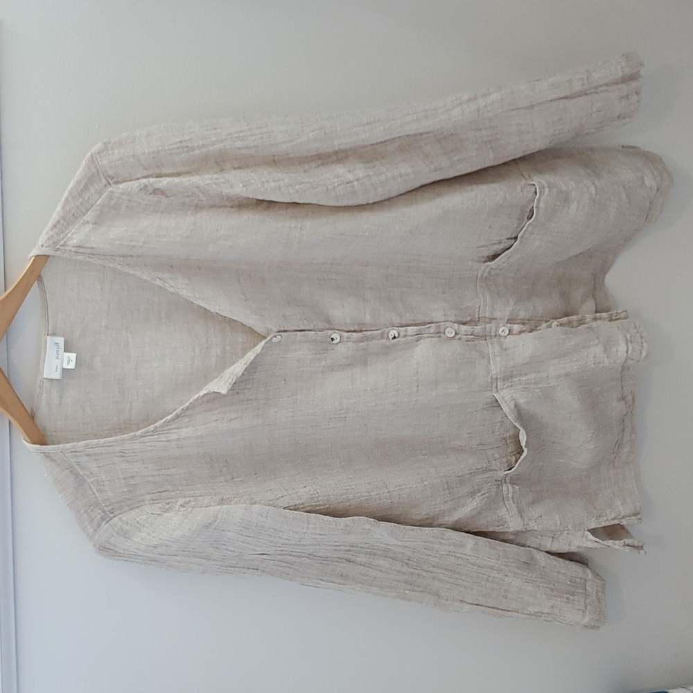 Pure Jill Linen Button Front Gauzy Crinkle Top Size Medium